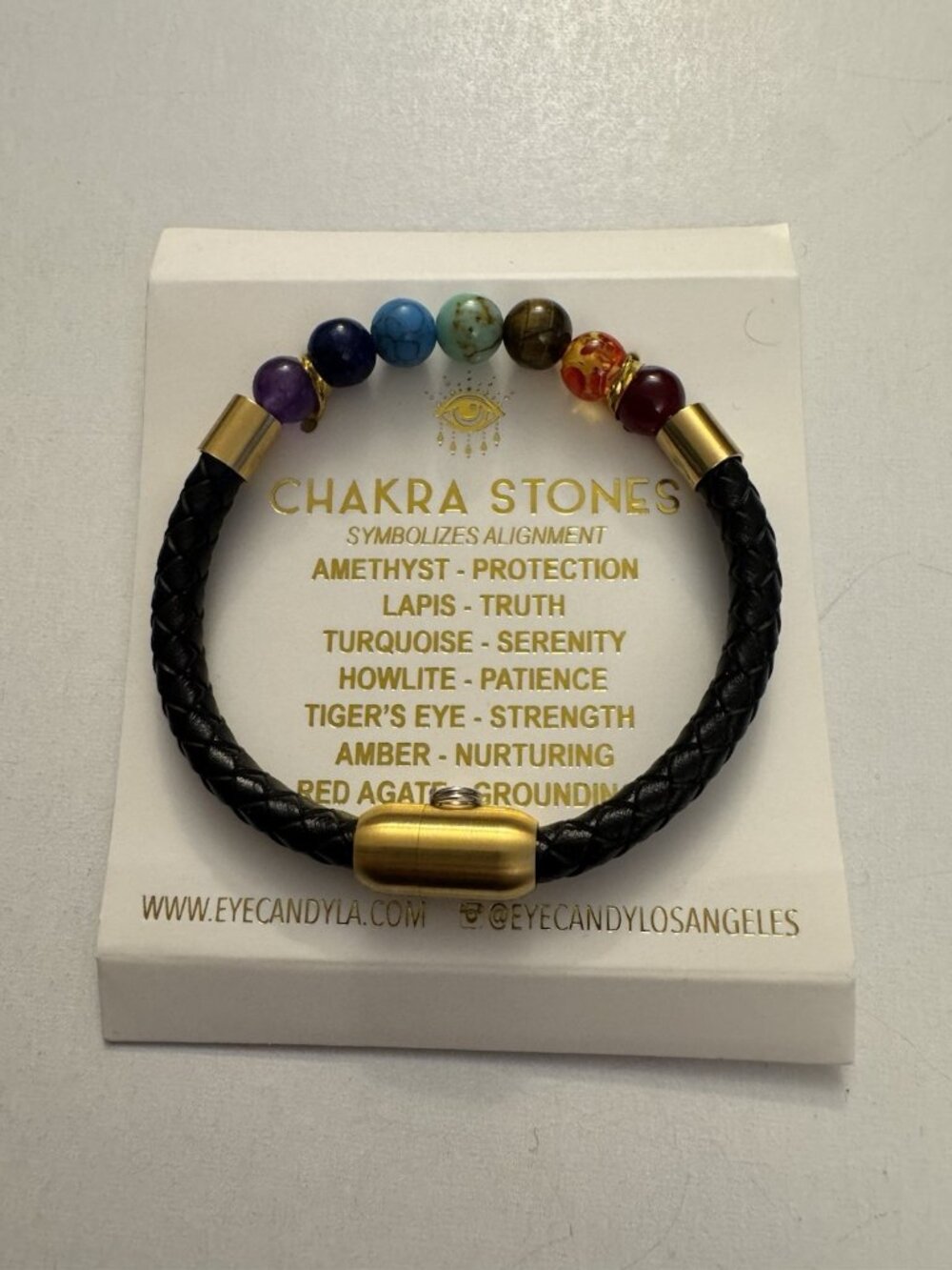 New Chakra Bead Stone Bracelet Black Leather Steel Bangle LX7